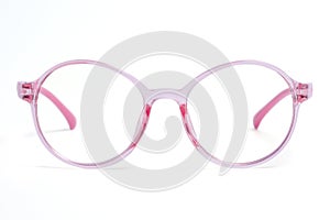 Pink frame eyeglasses on white background.  with clipping path