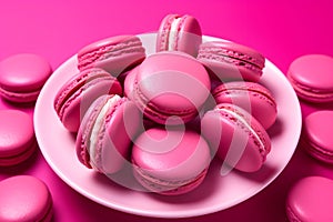 Pink french macaroons on barbie pink background