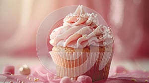 Pink frosted cupcake with sprinkles