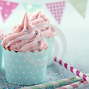 Pink frosted cupcakes