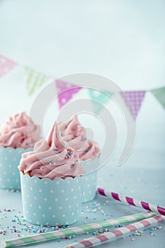 Pink frosted cupcakes