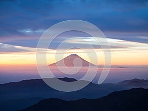 Pink Fuji while sunrise