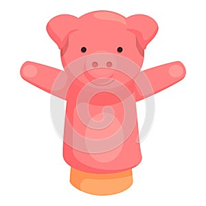 Pink funny pig doll icon cartoon vector. Hand puppet animal