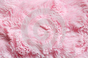 Pink fur background. Surface wool texture. Copy space for your text