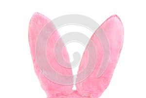 Pink Furry Bunny Ears on white with copy space photo