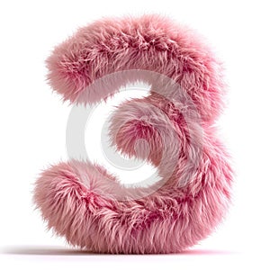 A pink fuzzy letter e on a white background