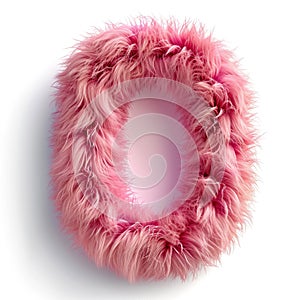 A pink fuzzy letter o on a white background