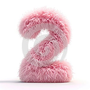 A pink fuzzy number 2 on a white background