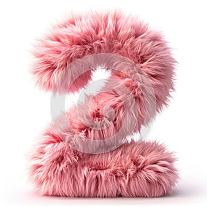 A pink fuzzy number 2 on a white background