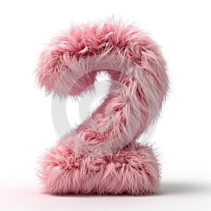 A pink fuzzy number 2 on a white background