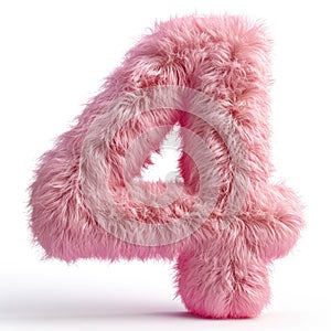 A pink fuzzy number four on a white background