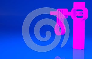 Pink Gallows rope loop hanging icon isolated on blue background. Rope tied into noose. Suicide, hanging or lynching