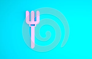 Pink Garden pitchfork icon isolated on blue background. Garden fork sign. Tool for horticulture, agriculture, farming