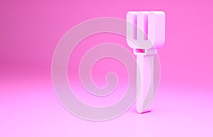 Pink Garden pitchfork icon isolated on pink background. Garden fork sign. Tool for horticulture, agriculture, farming