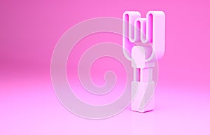 Pink Garden rake icon isolated on pink background. Tool for horticulture, agriculture, farming. Ground cultivator