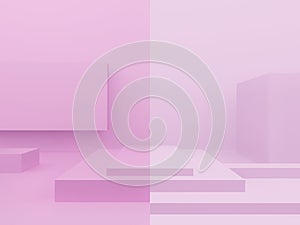 Pink geometric podium. Pink background