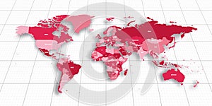 Pink geopolitical map of World. Bottom perspective view with background grid. Vector illustration photo