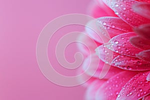 Pink Gerbera flower petals with drops of water, macro on flower, beautiful abstract background