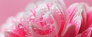 Pink Gerbera flower petals with drops of water, macro on flower, beautiful abstract background. Banner