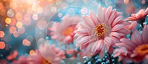 Pink gerbera flowers on a colorful background