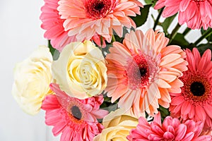 Pink Gerbera Flowers And White Roses Bouquet