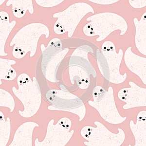 Pink ghost seamless pattern. Cute style background.