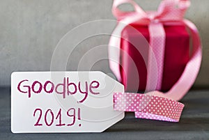 Pink Gift With Bow, Label, English Text Goodbye 2019
