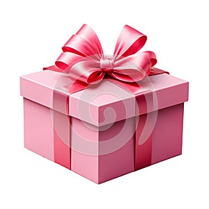 a pink gift box with a bow on top the box is empty,on transparent background,generated with AI