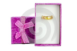 Pink Gift Box with gold ring  on White background,Clipping path photo