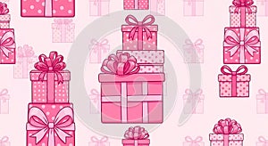 Pink Gift Boxes Seamless Pattern Background