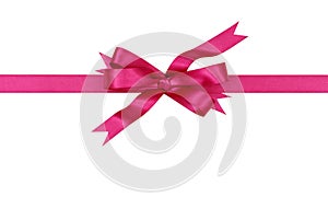 Pink gift ribbon bow straight horizontal isolated on white background