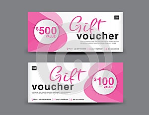 Pink Gift Voucher template, coupon design, certificate, ticket template, discount layout, banner vector, Valentine`s sale banner