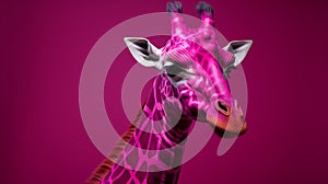 Pink Giraffe Portrait: Vray Tracing, Dark Magenta, 32k Uhd