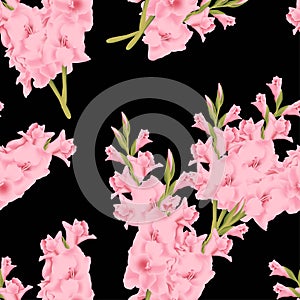 Pink gladiolus flower seamless pattern