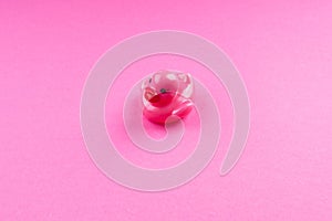 Pink glamour rubber duck on monochrome background