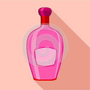 Pink glass bottle icon, flat style
