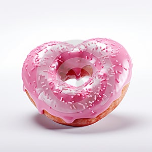 Pink glazed donut isolated on white background.