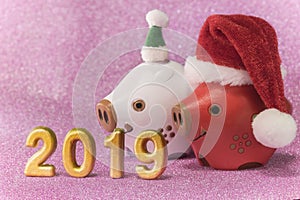 Pink glitter background for New Year`s Cards with cute animals f