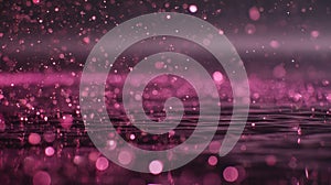 Pink glitter bokeh reflecting on dark water surface