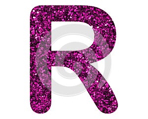 Pink glitter capital letter R alphabet isolated on white background