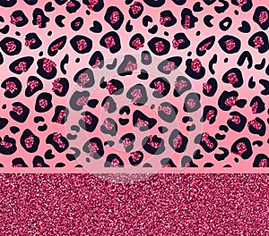 Pink glitter leopard print background.