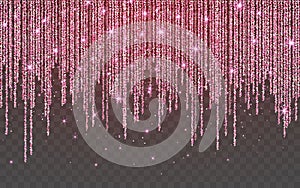 Pink glitter sparkle on a transparent background. Rose Gold Vibrant background with twinkle lights. Vector illustration