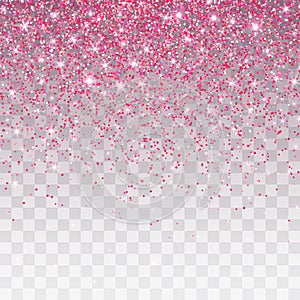 Pink glitter sparkle on a transparent background. Vibrant background with twinkle lights. Vector illustration