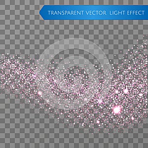 Pink glitter star dust trail sparkling particles on transparent background. Transparent sparkle wave. Space comet tail