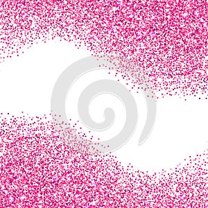 Pink glitter texture border over white background