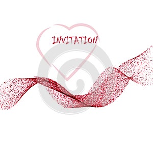 Pink glitter texture wave border over white background. Abstract color sparkles of confetti.