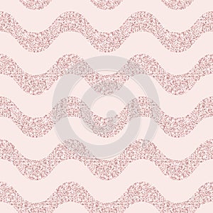 Pink glitter vector seamless pattern with wavy lines, stripes. Festive Christmas background.