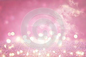 Pink glitter vintage lights background. de focused.