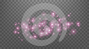 Pink glittering dots, particles, stars magic sparks. Glow flare light effect. Pink luminous points. Vector particles on