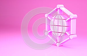 Pink Global technology or social network icon isolated on pink background. Minimalism concept. 3d illustration 3D render